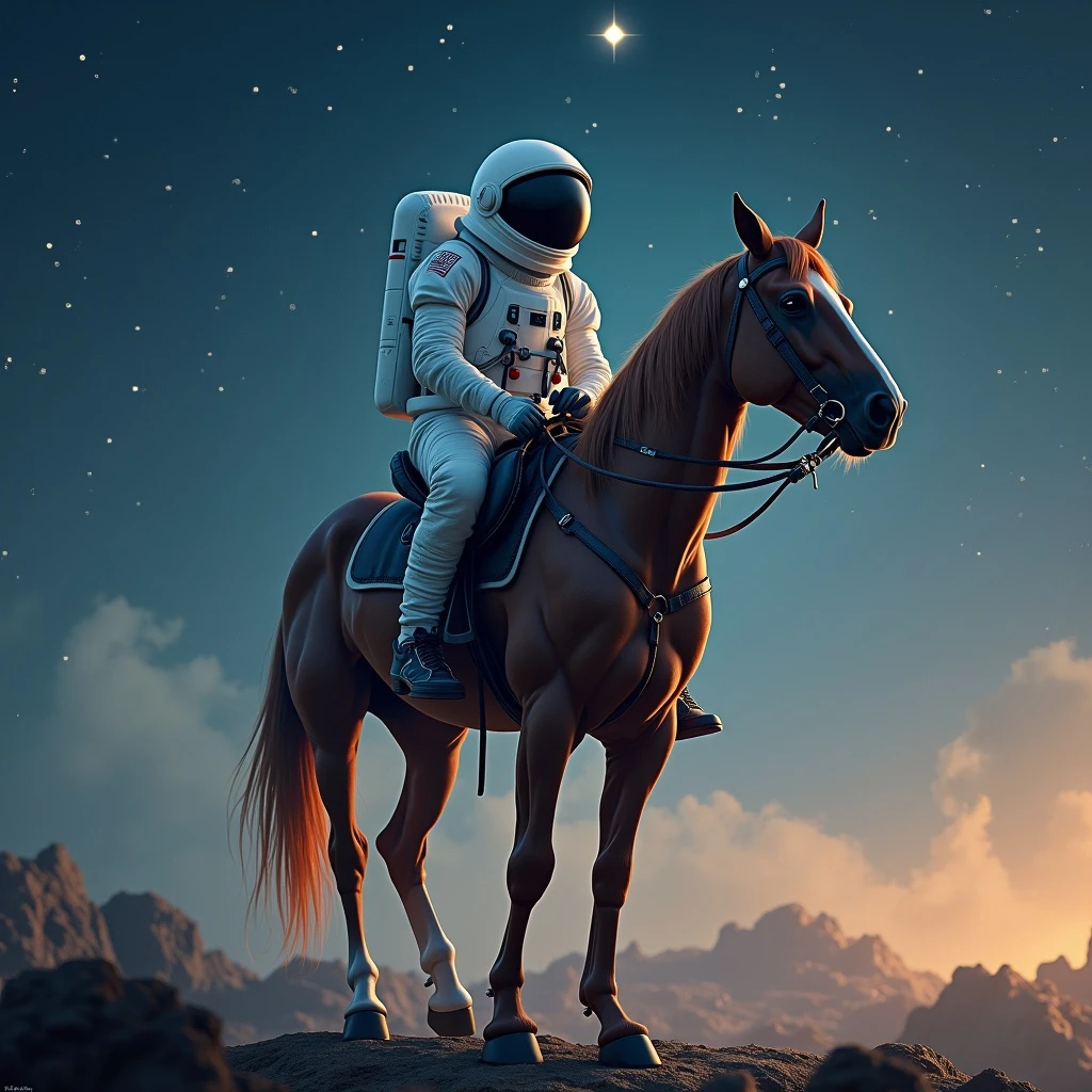 astronaut on horseback with stars in background emoji