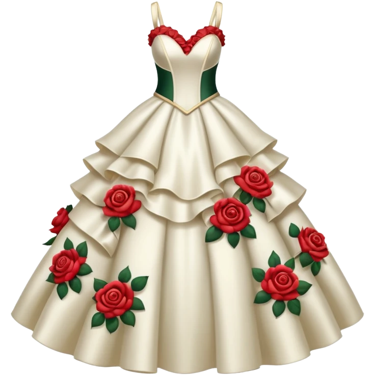 Hyper Realistic ornate Wedding dress displays ruffles and roses emoji