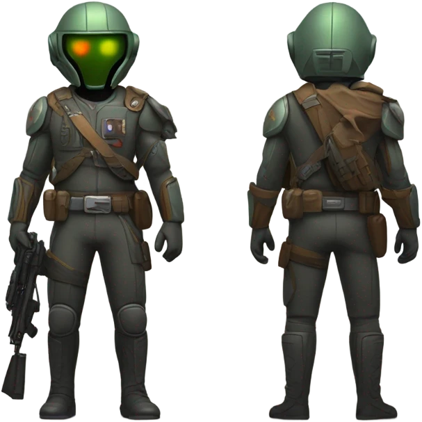 Martian bounty hunter aiming rifle, front and back emoji