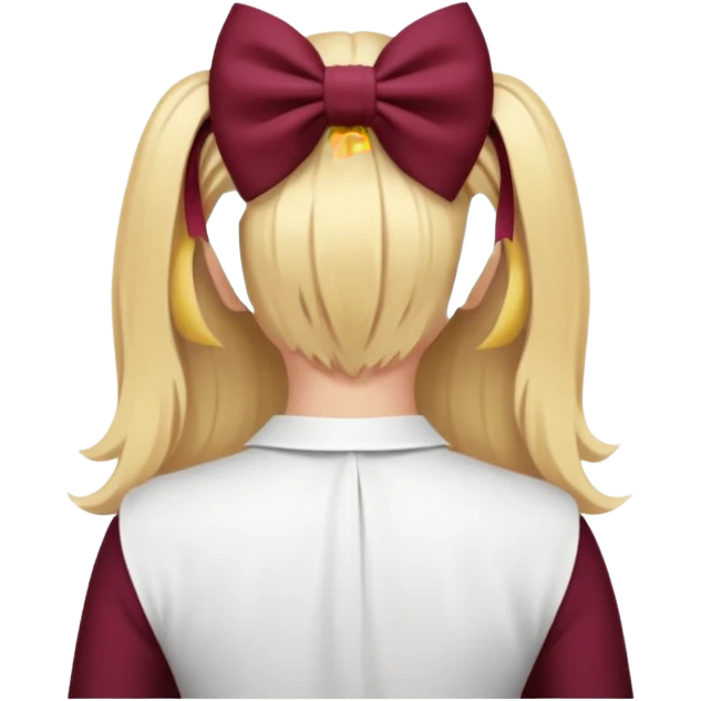 A burgundy bow in blond hair from the back emoji