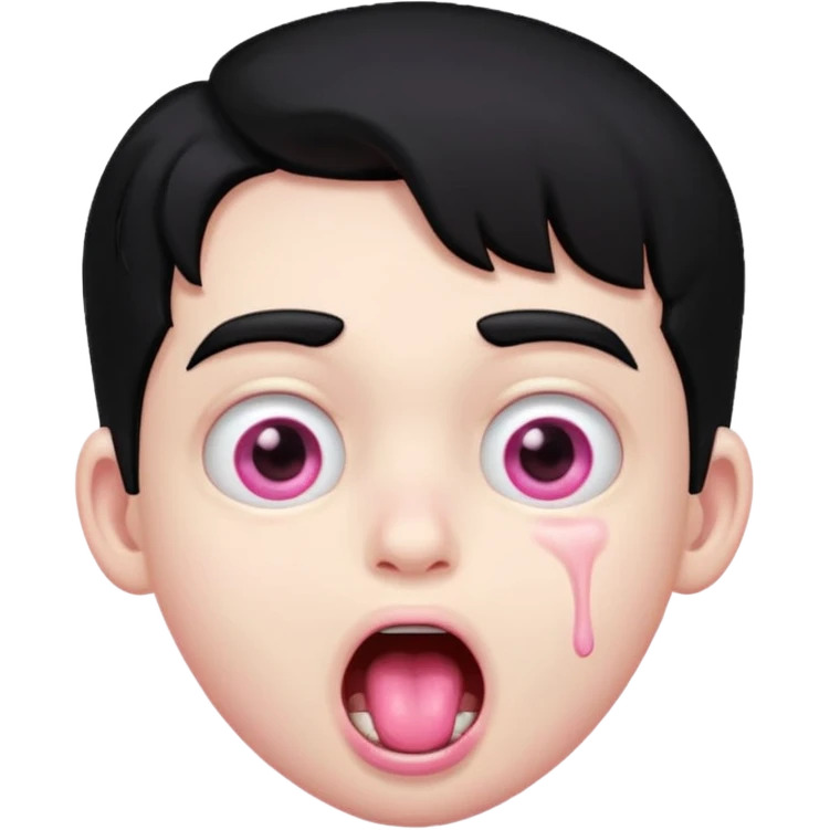 Boy with black hair, pink eyes rolled back, mouth open , drool dripping from chin emoji