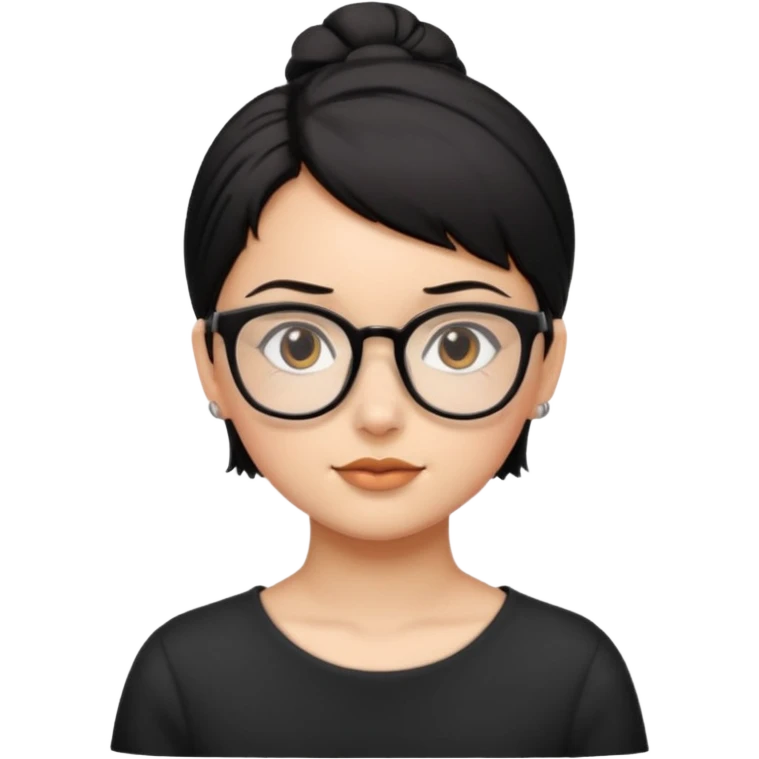 Ragazza con i capelli corti neri legati  con gli occhiali e gli occhi marroni emoji