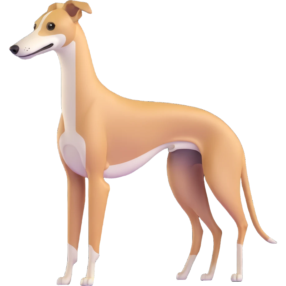 full body greyhound dog standing alert, iOS 18 look emoji