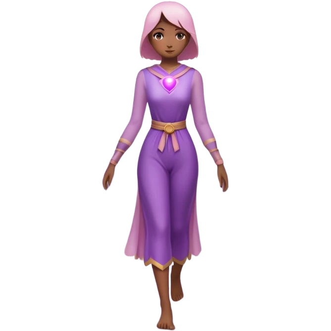 A small figure walks back across a foggy bridge, holding soft pink and purple orbs in each hand—symbolizing compassion and forgiveness. A gentle heart aura trails behind them, showing healing in motion. emoji
