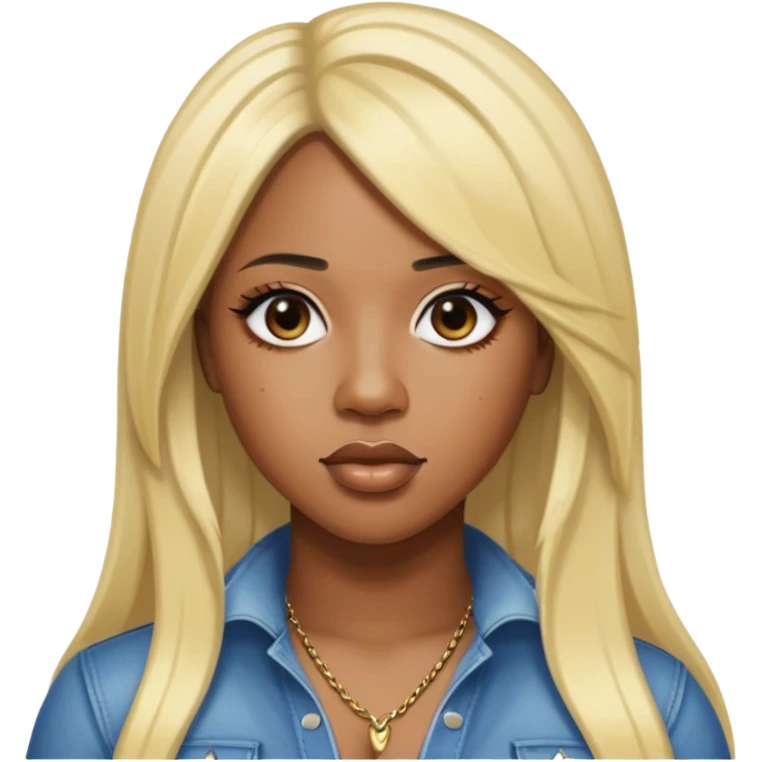 Remy Ma with black long hair with blonde highlights emoji