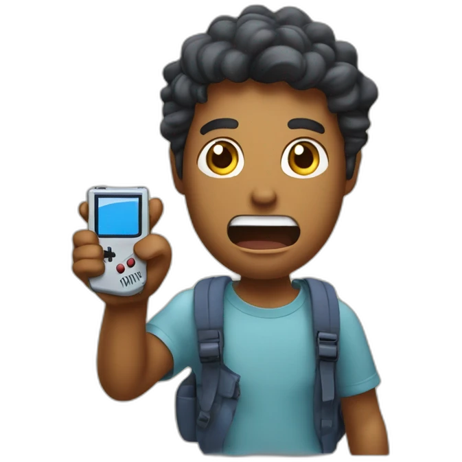 Big Sri Lanka guy with gameboy in hand, screaming emoji