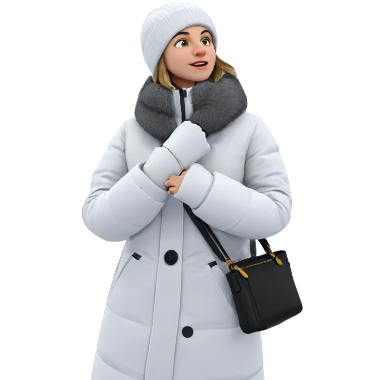 winter girl in white coat emoji