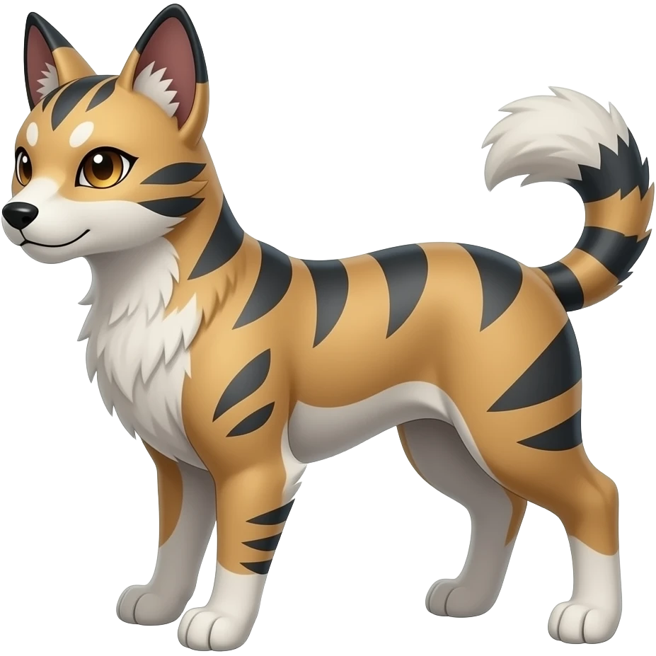 Digitigrade elemental realistic pretty elegant sleek shiny patterned quadrupedal Randomly patterned Shinx-Pyroar-Houndour-Arcanine-Electrike-animal-hybrid, full body, short fluffy tuft nub-tail emoji