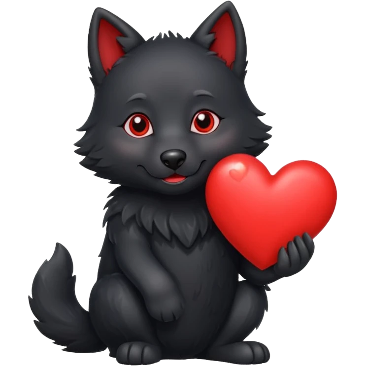 cute black wolf holding a heart emoji