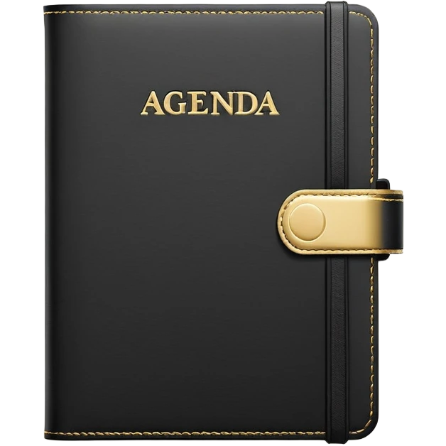 A closed black Moleskine notebook with 'AGENDA' embossed on the cover, professional meeting planner emoji