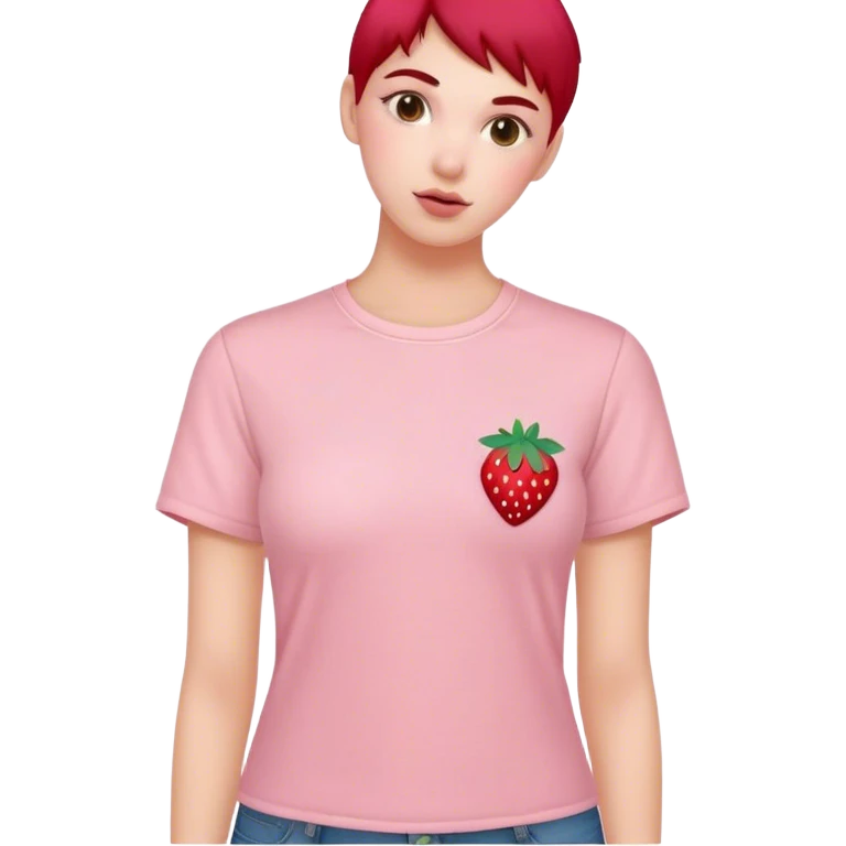 pastel pink shirt with embroidered strawberry emoji