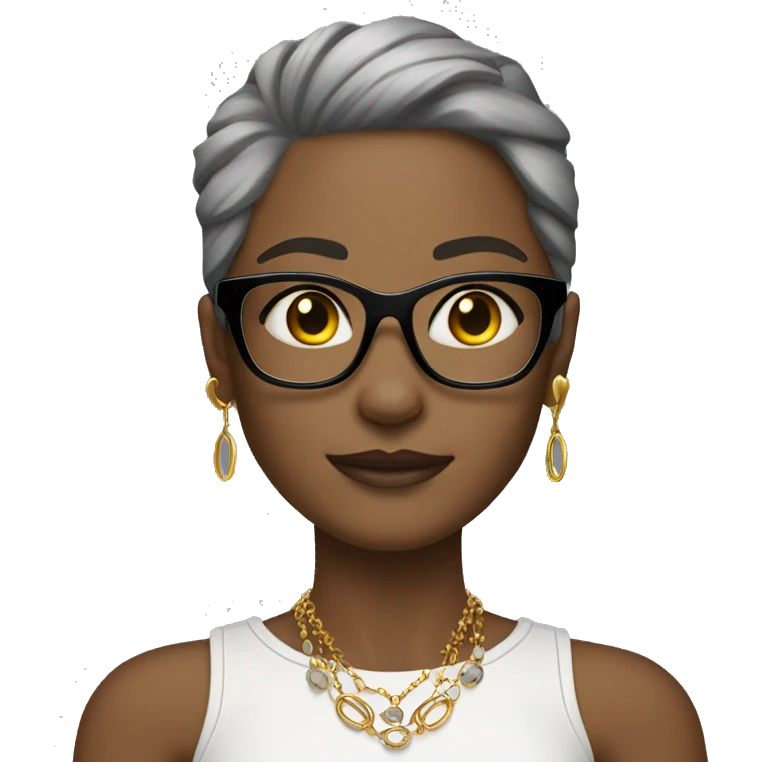 girl with gold jewelry and hoop earrings and make skin a bit lighter and hair gray add glasses  emoji