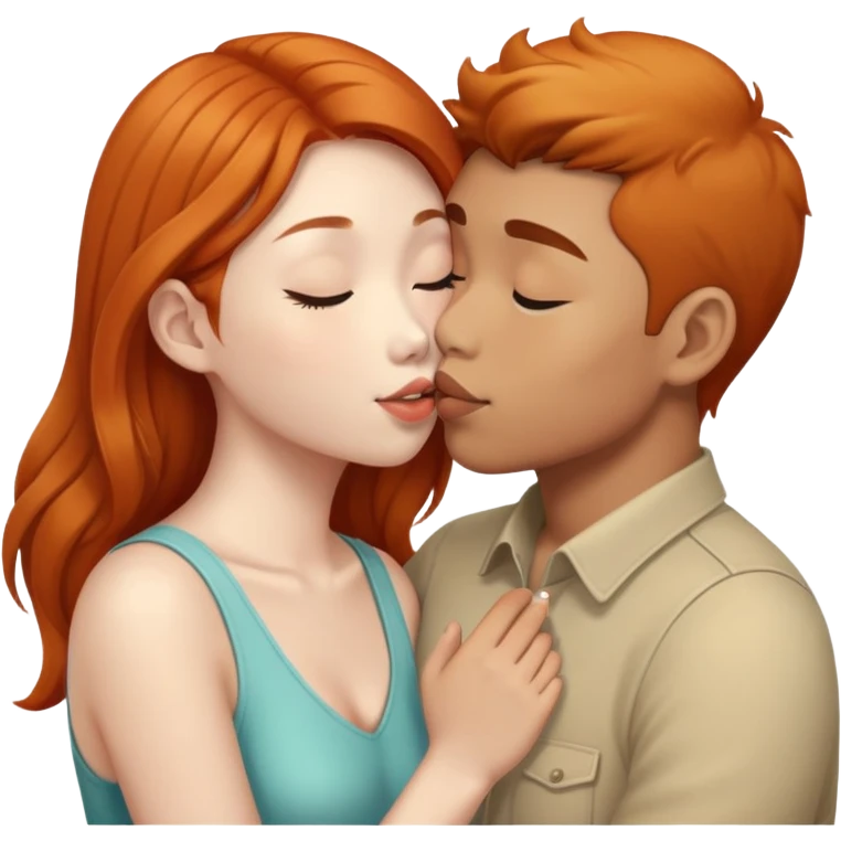 asian man and ginger girl kissing emoji