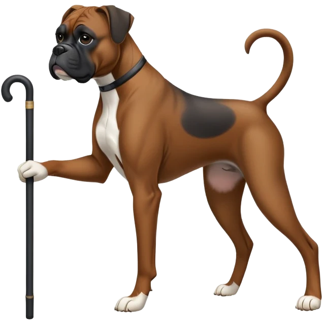 Elderly black boxer dog standing on hind leg using a cane emoji