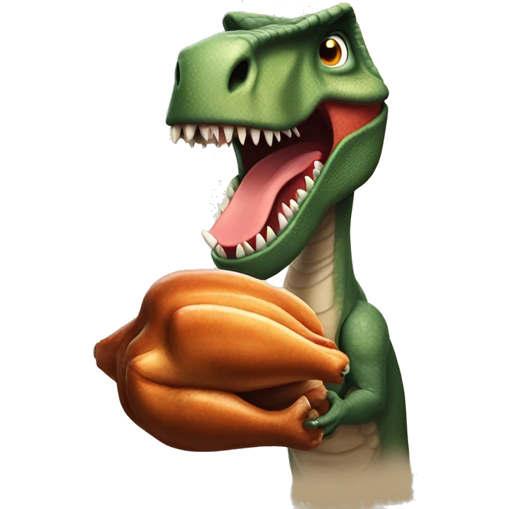Tyrannosaurus Rex holding a thanksgiving turkey emoji