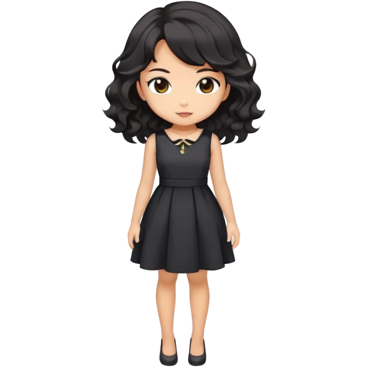 Cute kawaii gorgeous anime lady with black wavy hair wearing a soft feminine dress but looking confident like a boss lady emoji