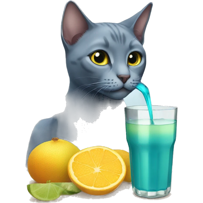 Russian blue cat drinking juice emoji