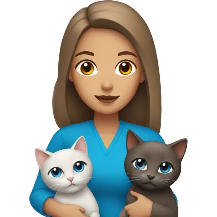 Woman with brown and blue eyes holding a gray cat emoji
