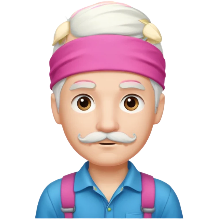 young climber boy with white hair and pink headband and mustache emoji