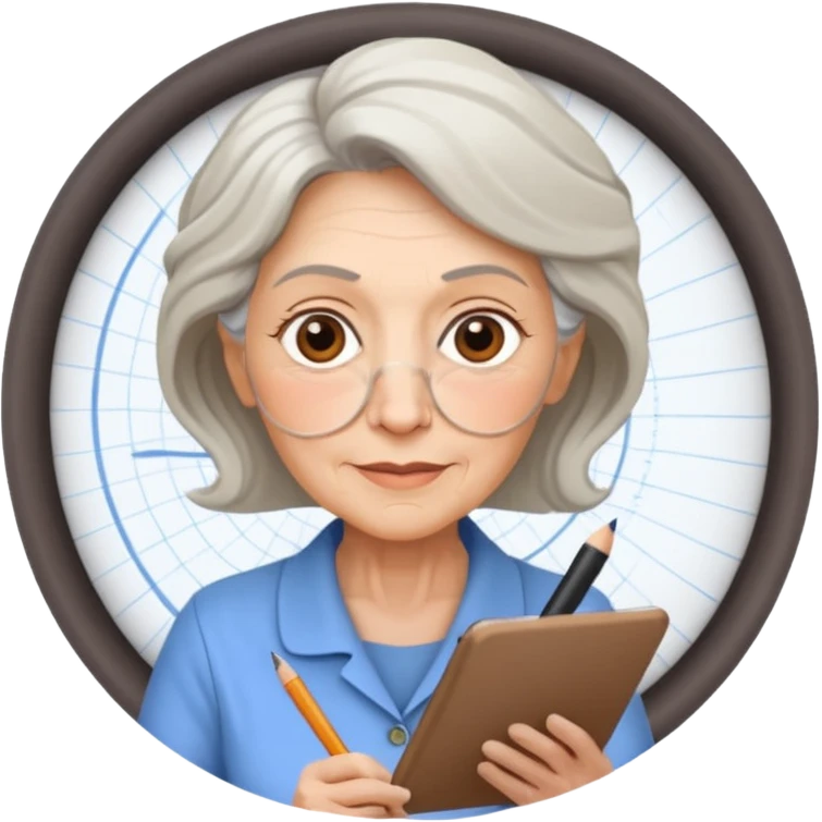 Older woman sketching in spiral pad, spiral pad to the camera emoji
