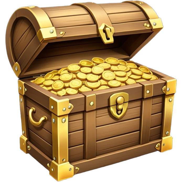 wooden treasure chest filled with gold coins and jewels emoji