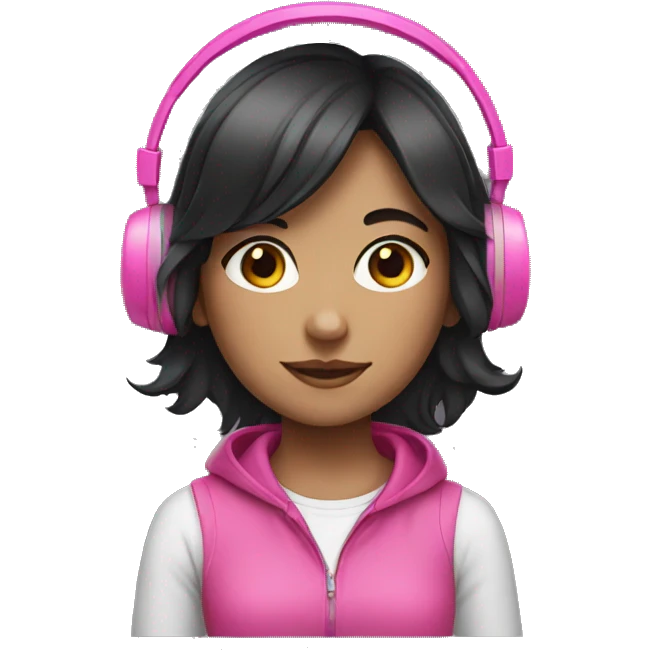 Dark hair girl with pink headphones emoji