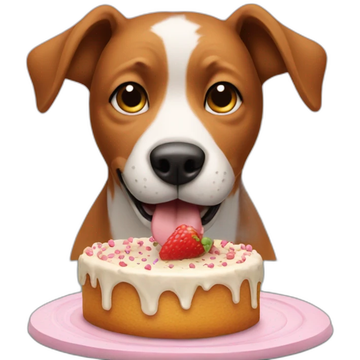 Dog eating a cake on a table  emoji