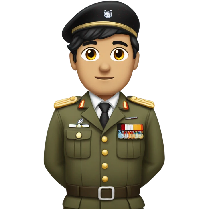 Man with black hair  in a military uniform but without hat and with a moustache and side-swept bangs and with his right hand raised up.And with white skin and Germany flag emoji