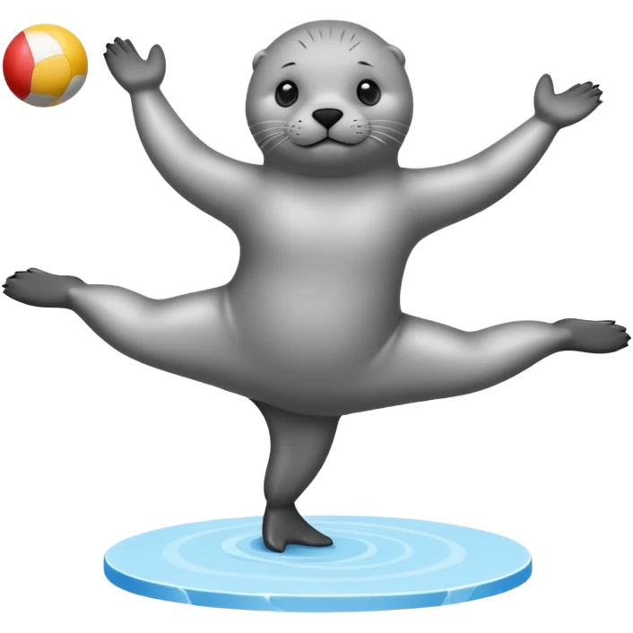 A seal performing gymnastics and juggling on ice emoji