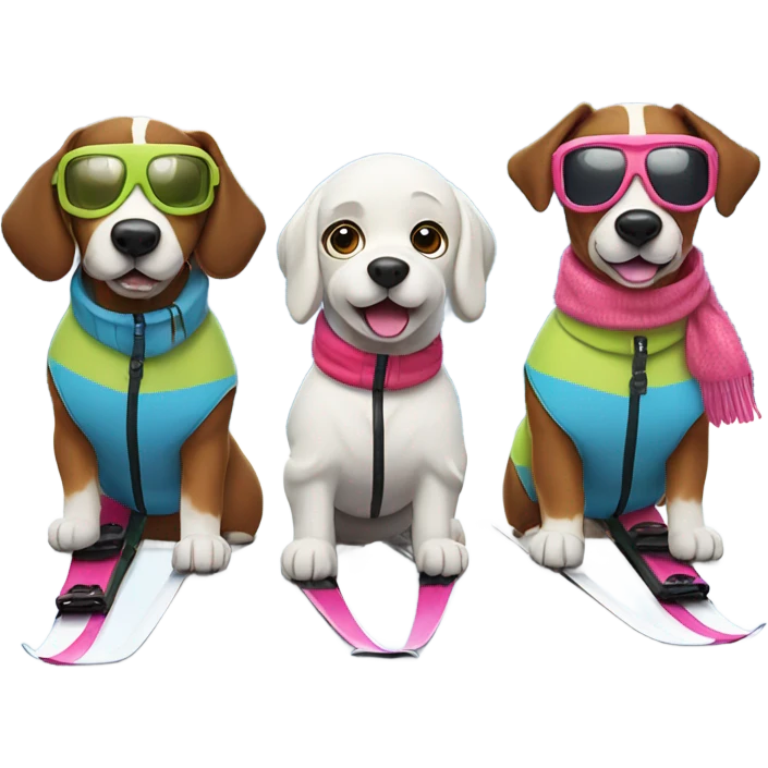 4 dogs skiing in the snow emoji