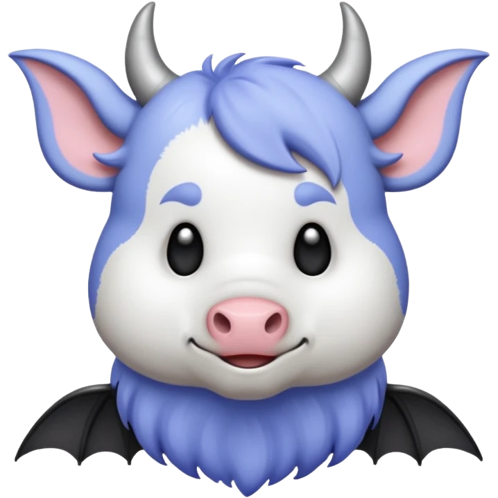 cow and bat hybrid emoji with periwinkle and white as main colors, dark grey accents, bold and clear for Discord and Slack emoji