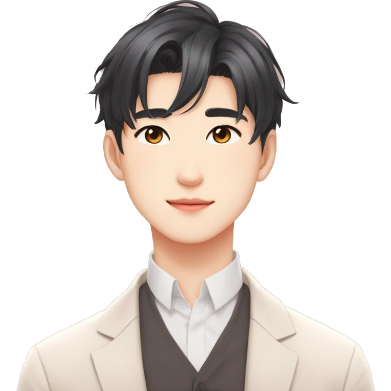 Gorgeous bright romantic Asian anime gentle man with blushing face aesthetic trending style outside emoji