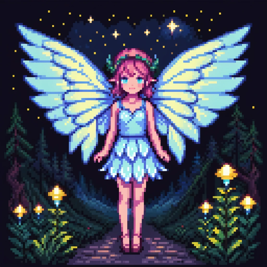 fairy with wings, night scene, glowing wings emoji