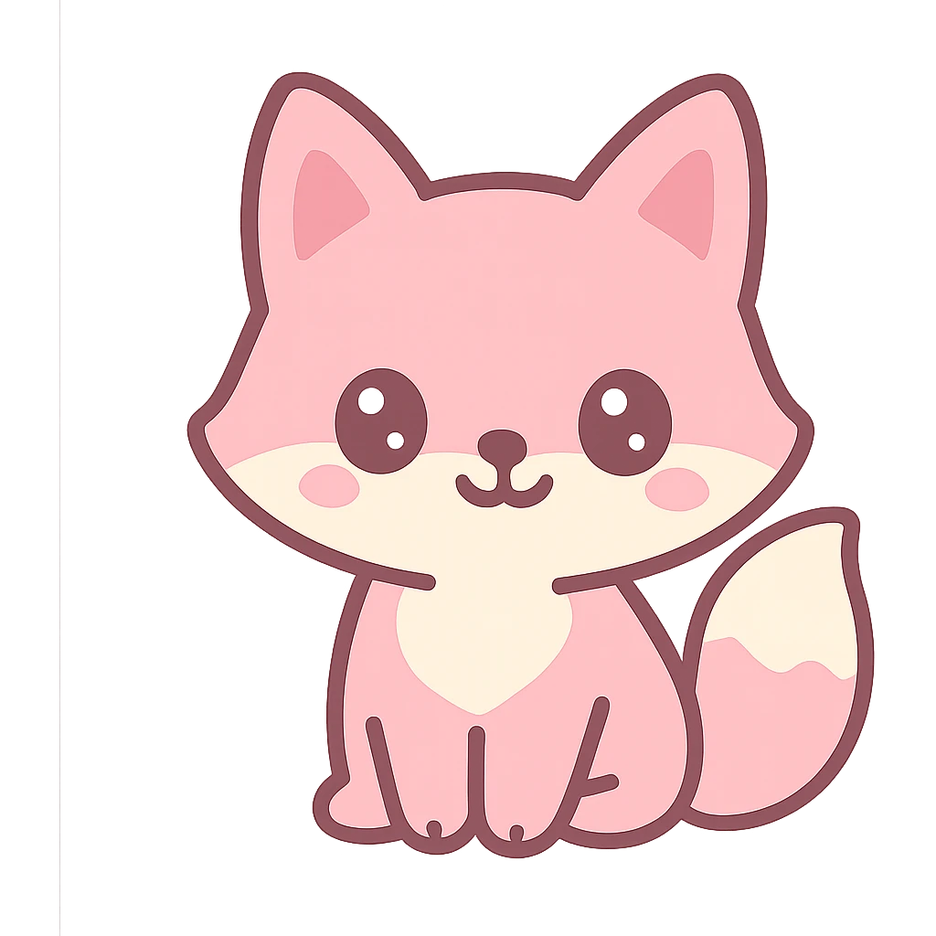 kawaii style pink fox, sitting with big eyes emoji