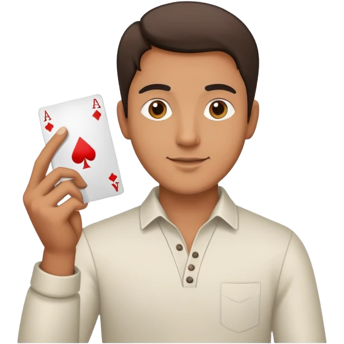 man standing, while holding a card up in one hand emoji