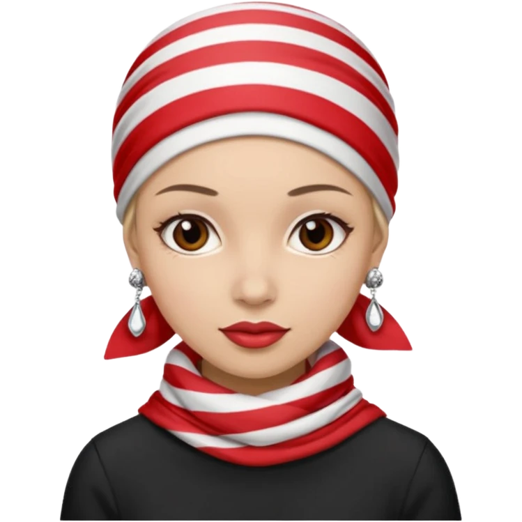 woman with red and white striped headscarf and black jewelry emoji