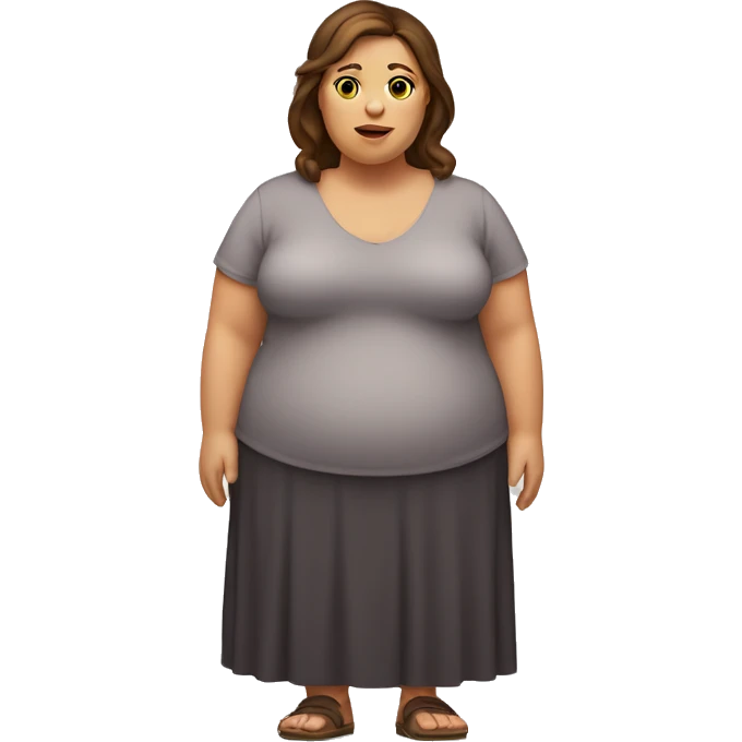 fat-woman full body with brown hair and brown eyes emoji