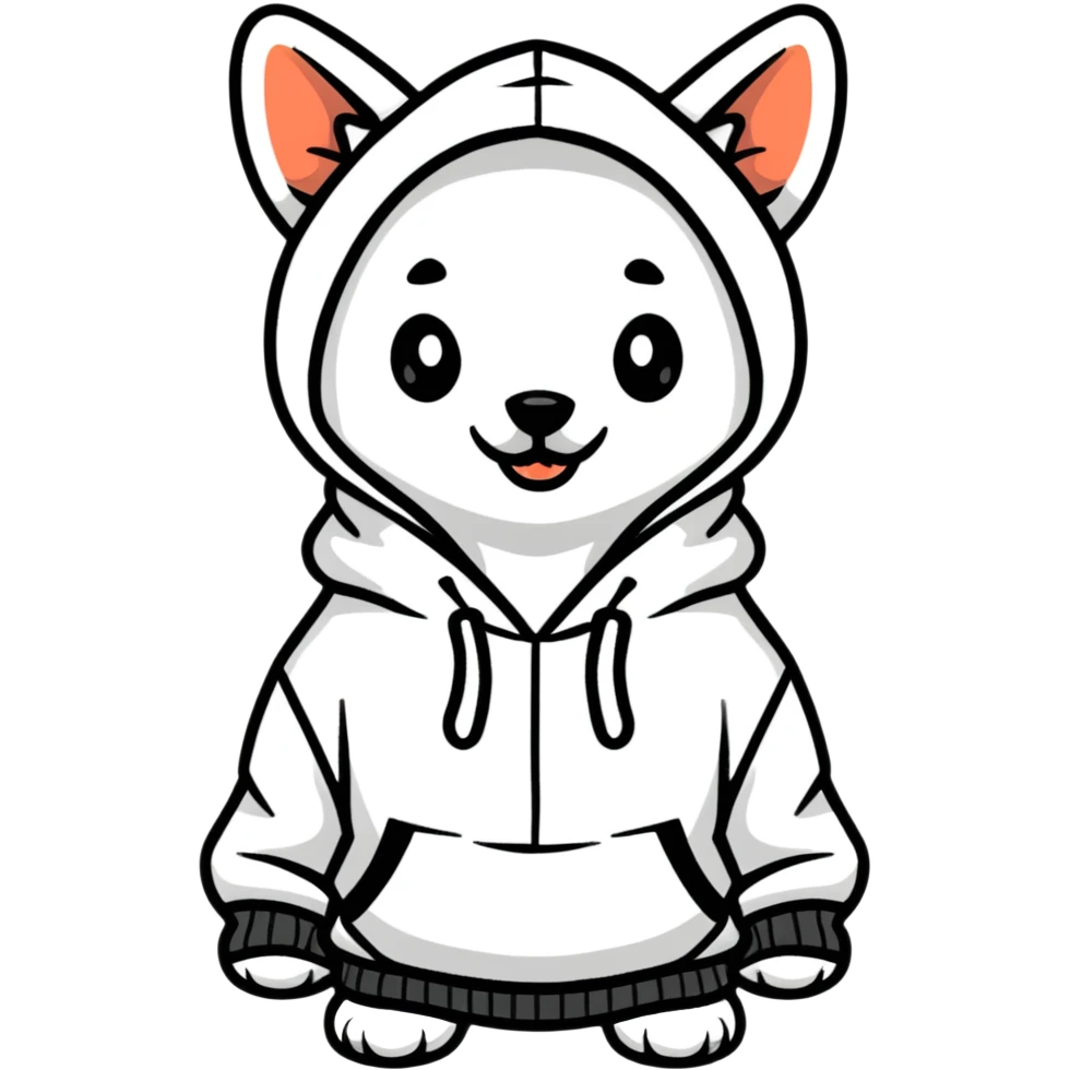 Small white dog wearing a hoodie  emoji