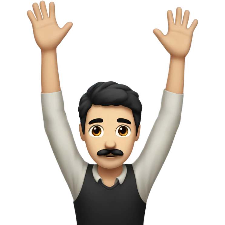Man whit black hair and black square mustache and he is raising his hand emoji