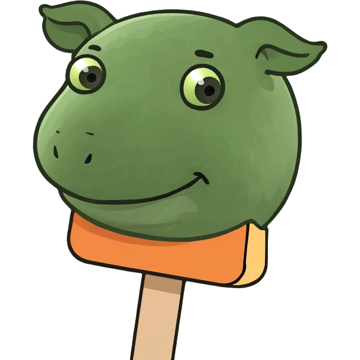 Make a funny fat pig face on a popsicle head emoji