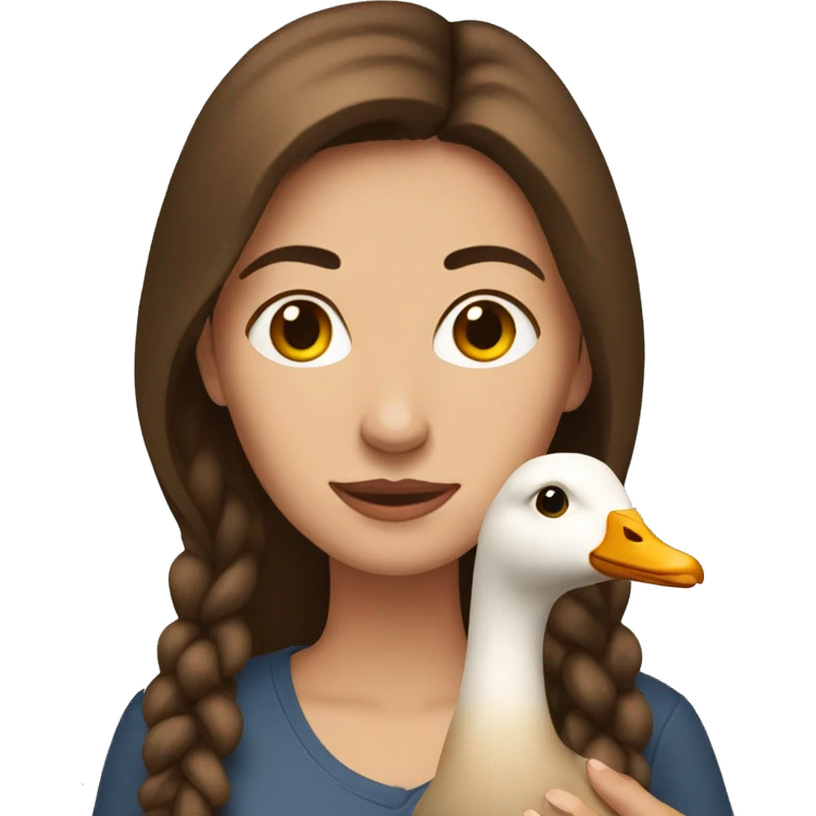 Woman with brown hair holding goose  emoji