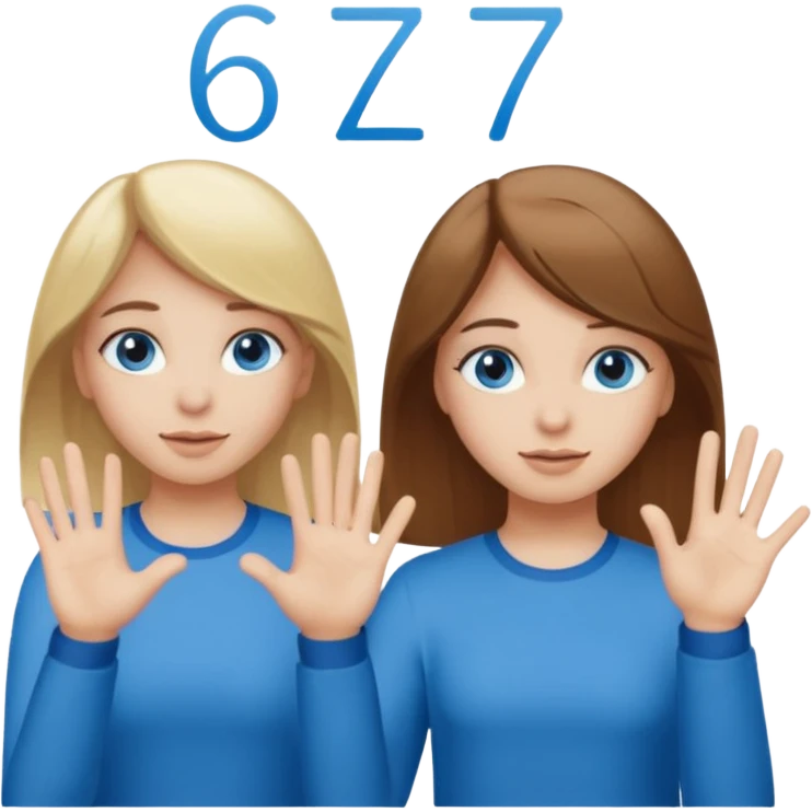 Two girls saying six seven one with brown hair. And doing hand movements  white skin six seven SAYING SIX SEVEN ONE WITH BLOND HAIR blue eyes SAYING SIX SEVEN emoji