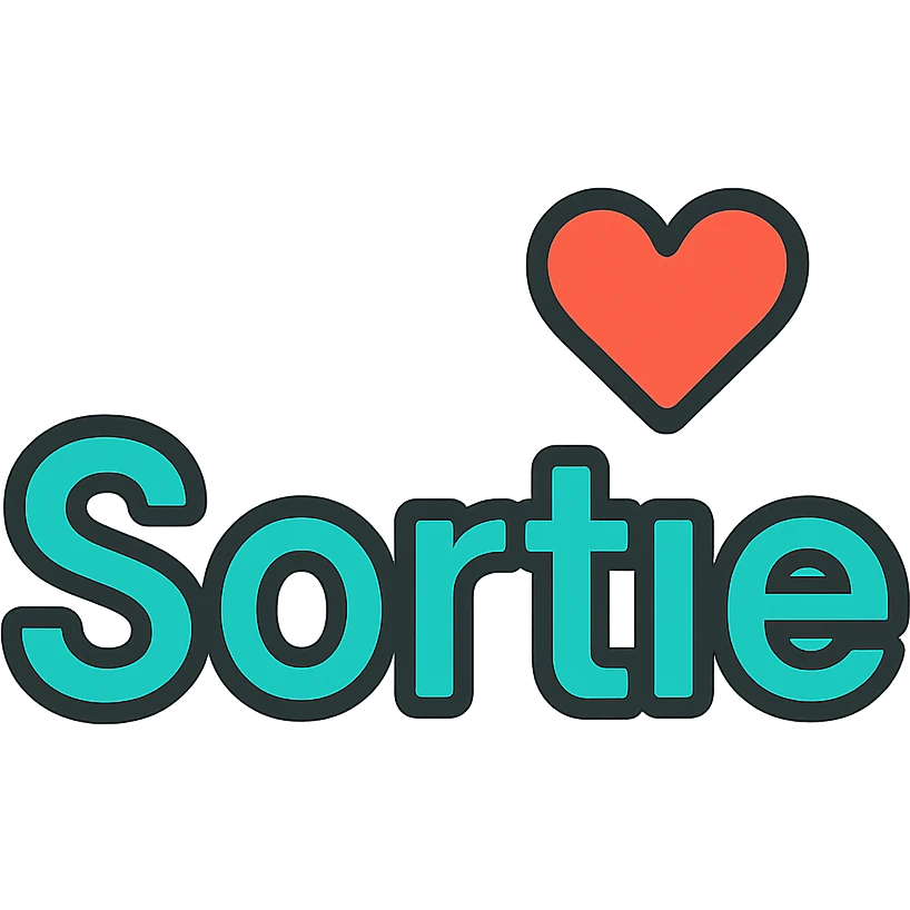 the word 'Sortie' in modern typography with a small discreet heart placed next to or above the text, transparent background emoji