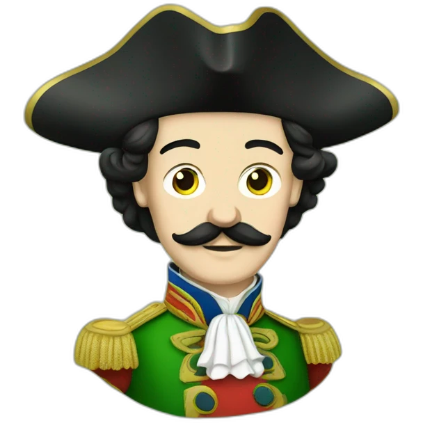 Peter The Great, black hair and moustache, green and red imerial costume emoji