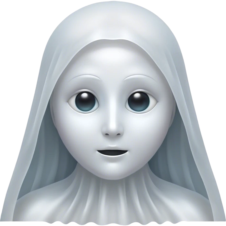 Cinematic Noble Ghost Portrait Emoji, Ethereal and dignified, with a flowing, translucent form in silvery-white hues, wispy and majestic, and a calm, otherworldly expression with deep, thoughtful eyes, simplified yet sophisticated features, highly detailed, glowing with a soft, spectral radiance, high shine, exuding regal mystery and quiet authority, with a soft glowing outline that captures the essence of a ghostly guardian drifting from another realm! emoji