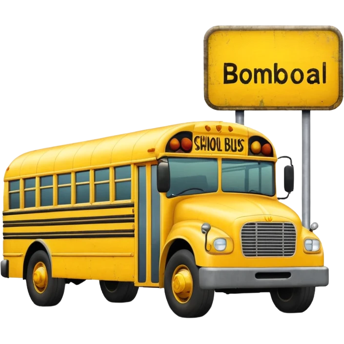 a school bus with bomboclat text in dianogal in front of it emoji