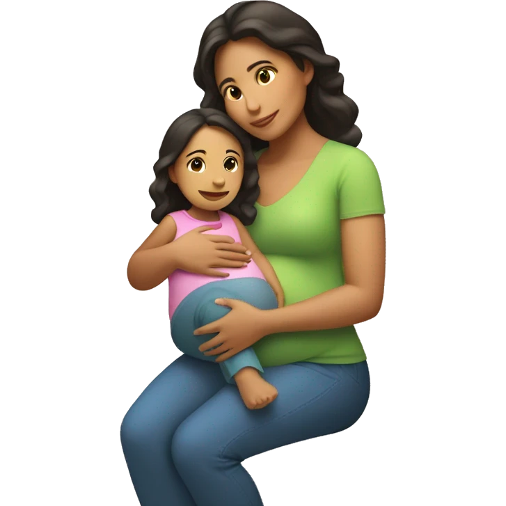 Hispanic Mom pregnant with a little girl sitting next to her emoji