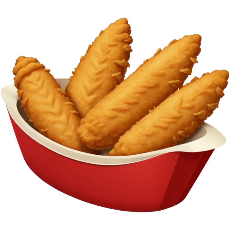 5 breaded chicken tenders of varying sizes and shapes in a red paper food boat emoji