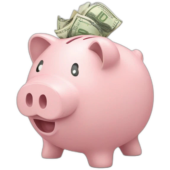Piggy bank overflowing from being full of euro bills emoji