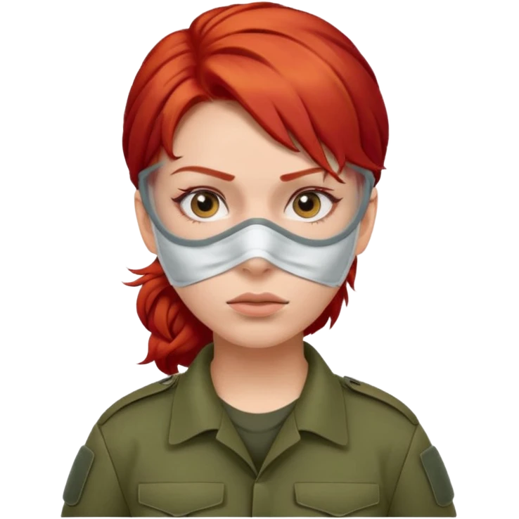 woman soldier with red hair and wearing face mask emoji